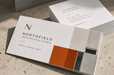 Comparison of standard, narrow trim, and square business card sizes printed on 24pt thick recycled uncoated stock