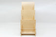 Front view of a 3-tier birch wood slim card display rack made in the USA from Clubcard Printing in Palm Springs