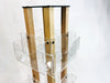 Detail view of the inner wooden support structure and clear acrylic pocket brackets on a countertop card spinner by Clubcard Palm Springs