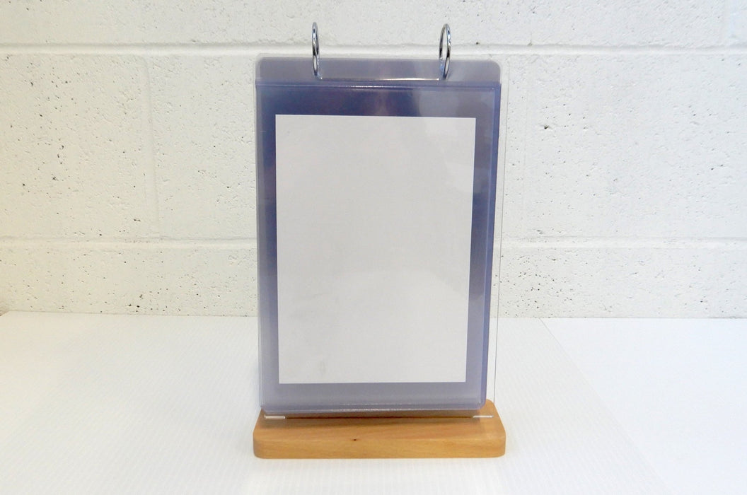 Large Flippable Menu Display Stand With Clear Pockets | Wood + Acrylic - Clubcard Printing USA