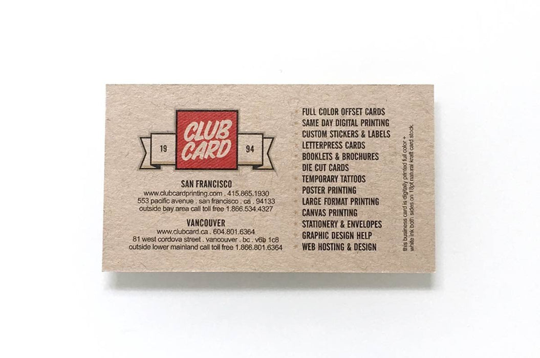 Natural Kraft Business Cards 18pt - Clubcard Printing USA